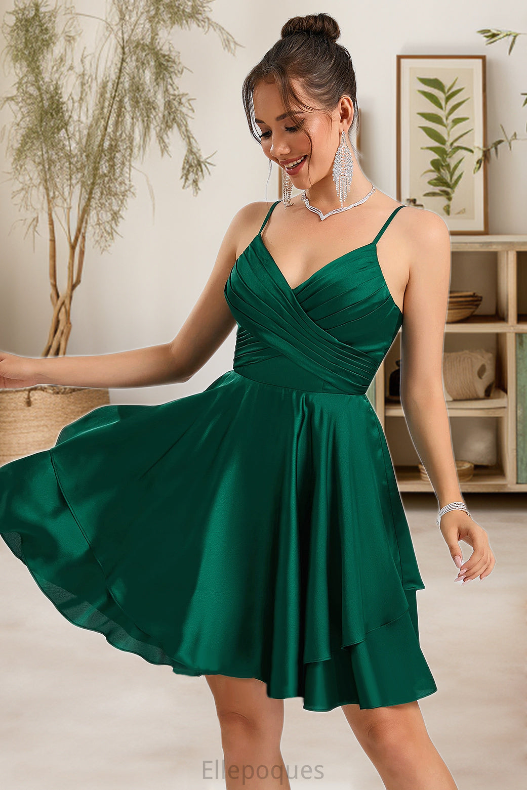 Shyann A-line V-Neck Short/Mini Silky Satin Homecoming Dress HOP0020463