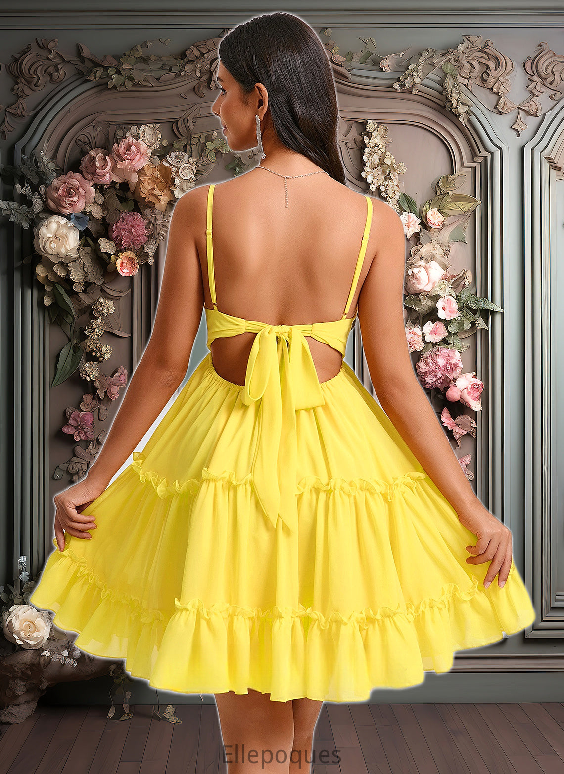 Esther A-line V-Neck Short Chiffon Homecoming Dress With Ruffle Sequins HOP0025700