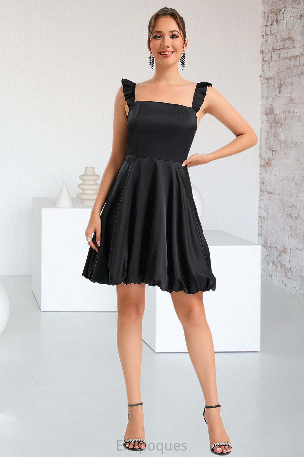 Haylee A-line Square Short/Mini Satin Homecoming Dress HOP0020484