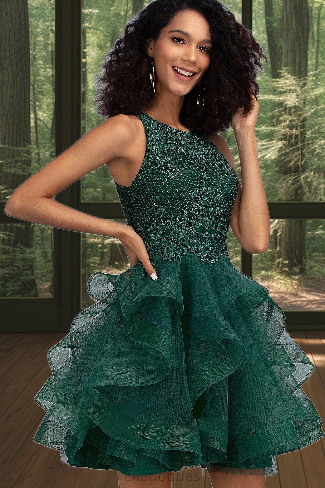 Kaylynn Ball-Gown/Princess Scoop Short/Mini Lace Tulle Homecoming Dress With Sequins HOP0020537