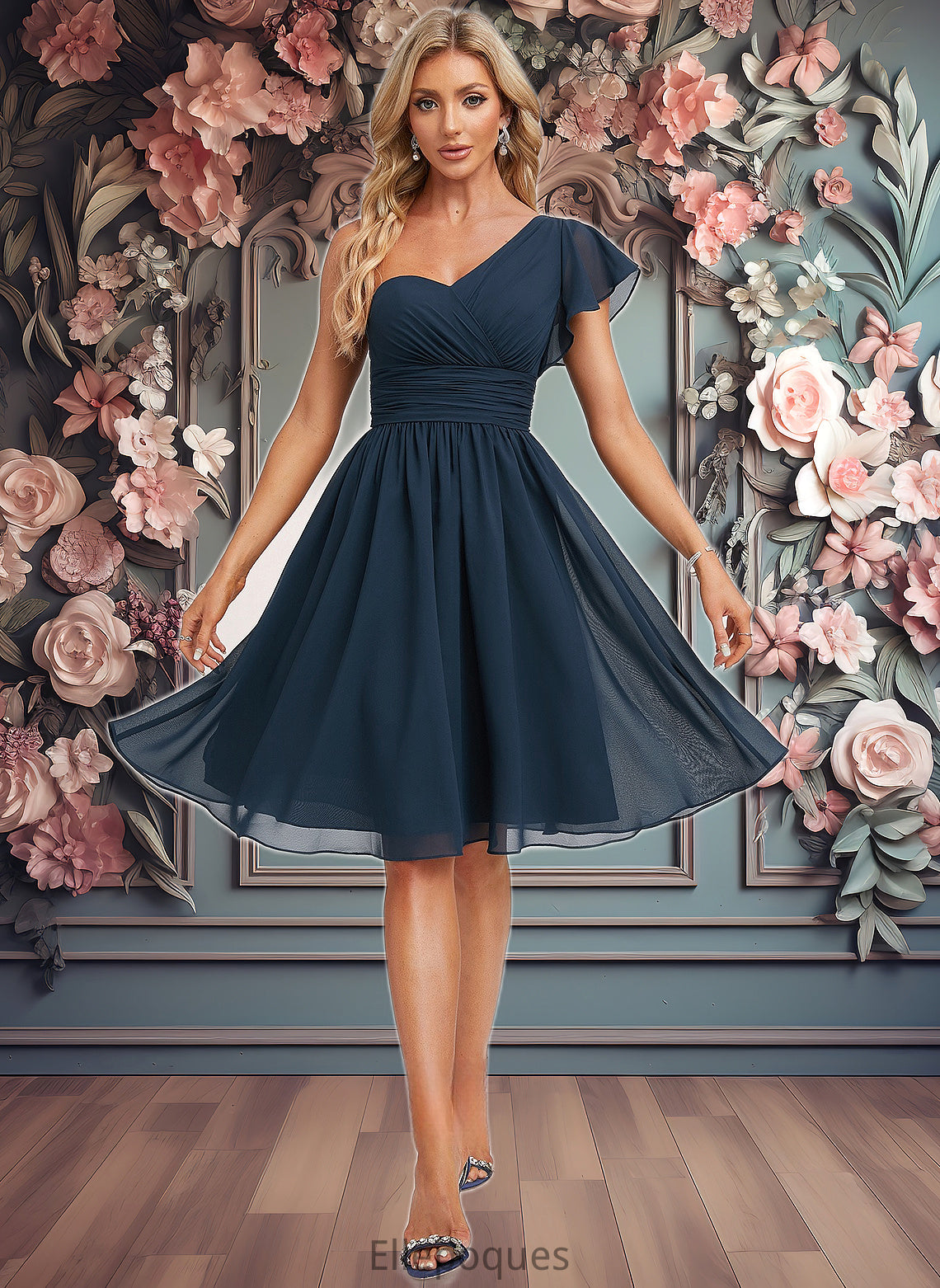 Eve A-line One Shoulder Knee-Length Chiffon Homecoming Dress With Ruffle HOP0025722