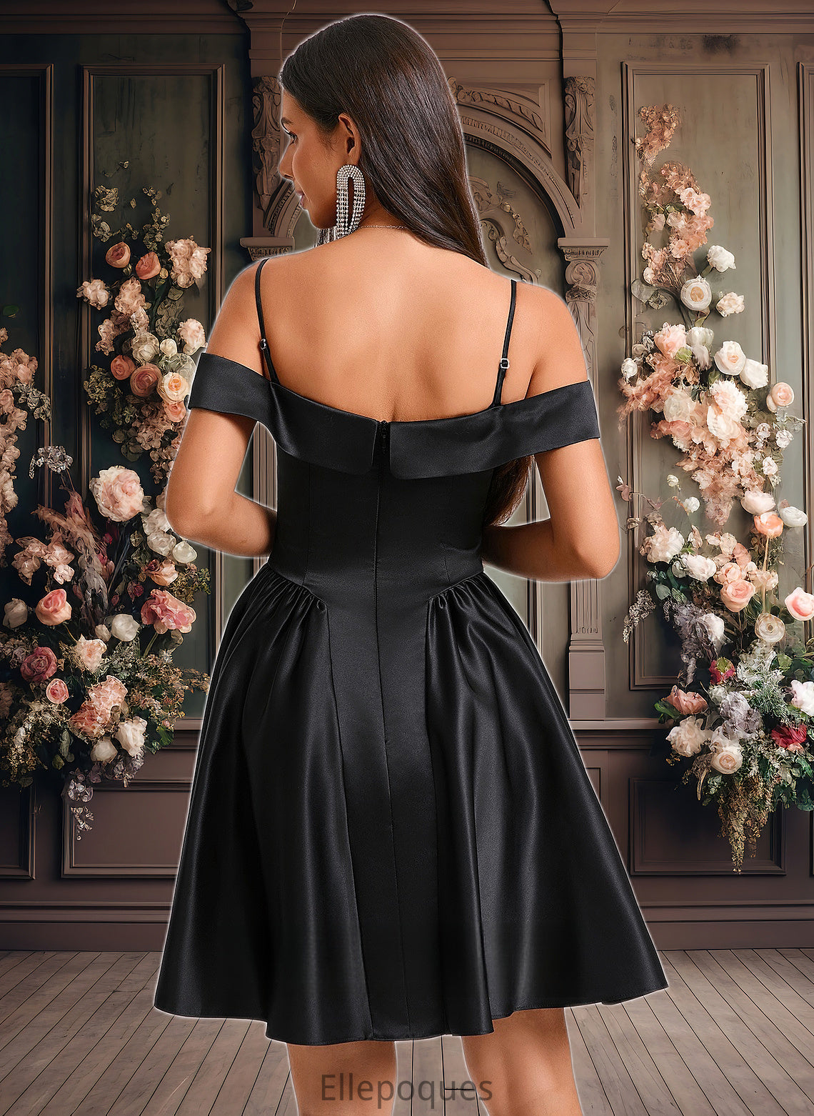 Jazmyn A-line Off the Shoulder Short Satin Homecoming Dress HOP0025704