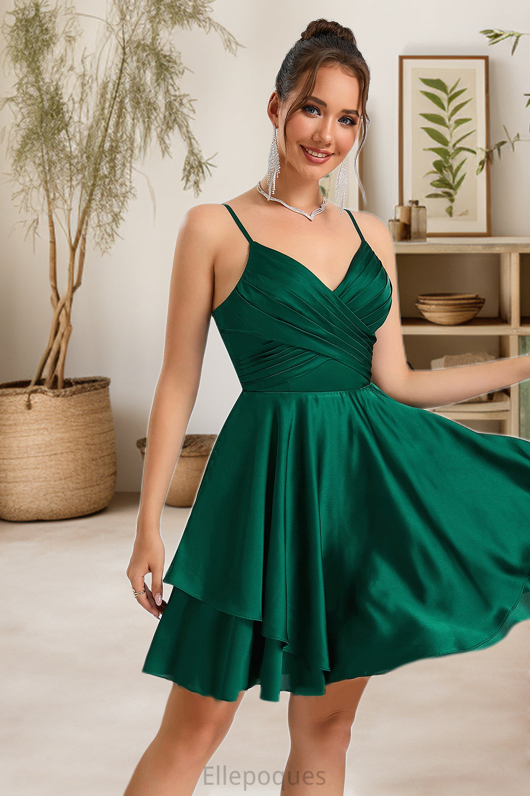 Shyann A-line V-Neck Short/Mini Silky Satin Homecoming Dress HOP0020463