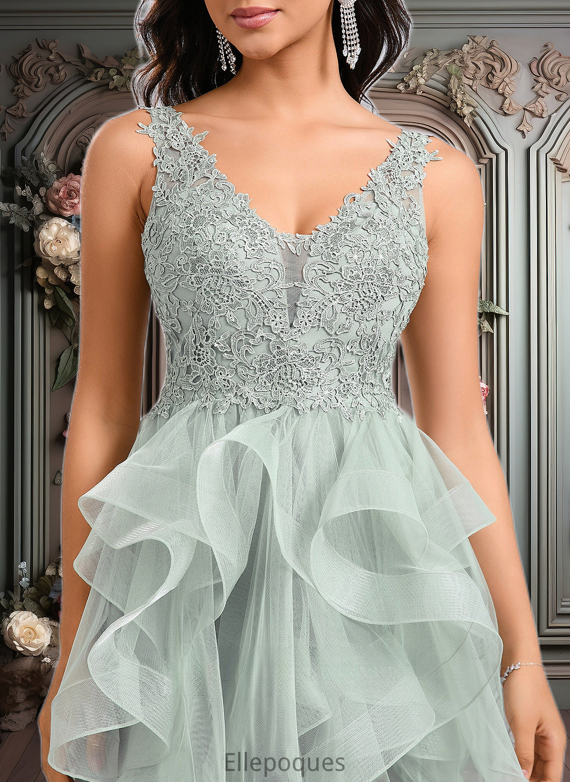 Amani Ball-Gown/Princess V-Neck Short Tulle Lace Homecoming Dress HOP0025671