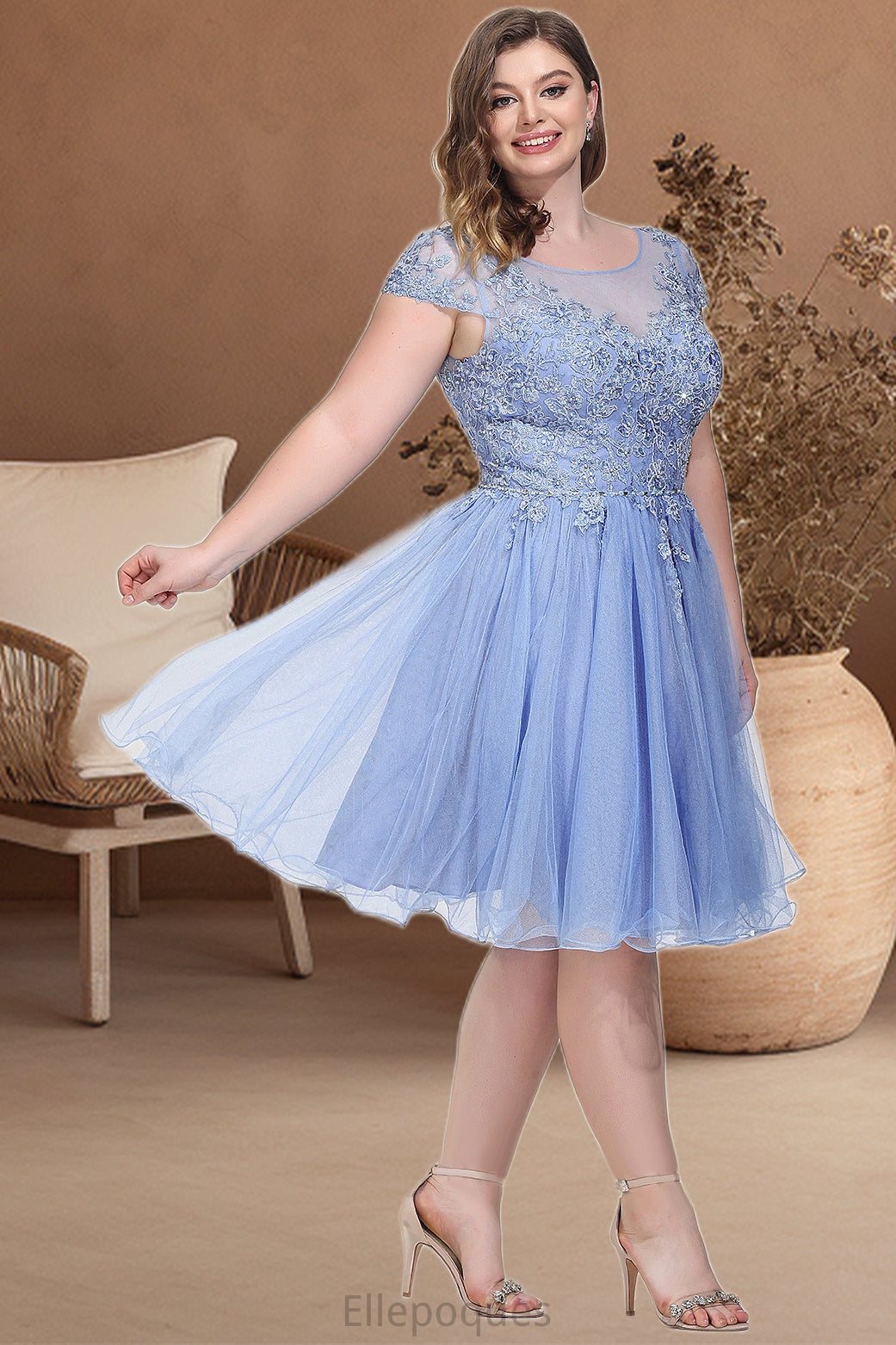 Teresa A-line Scoop Short/Mini Tulle Homecoming Dress With Beading Appliques Lace HOP0020547