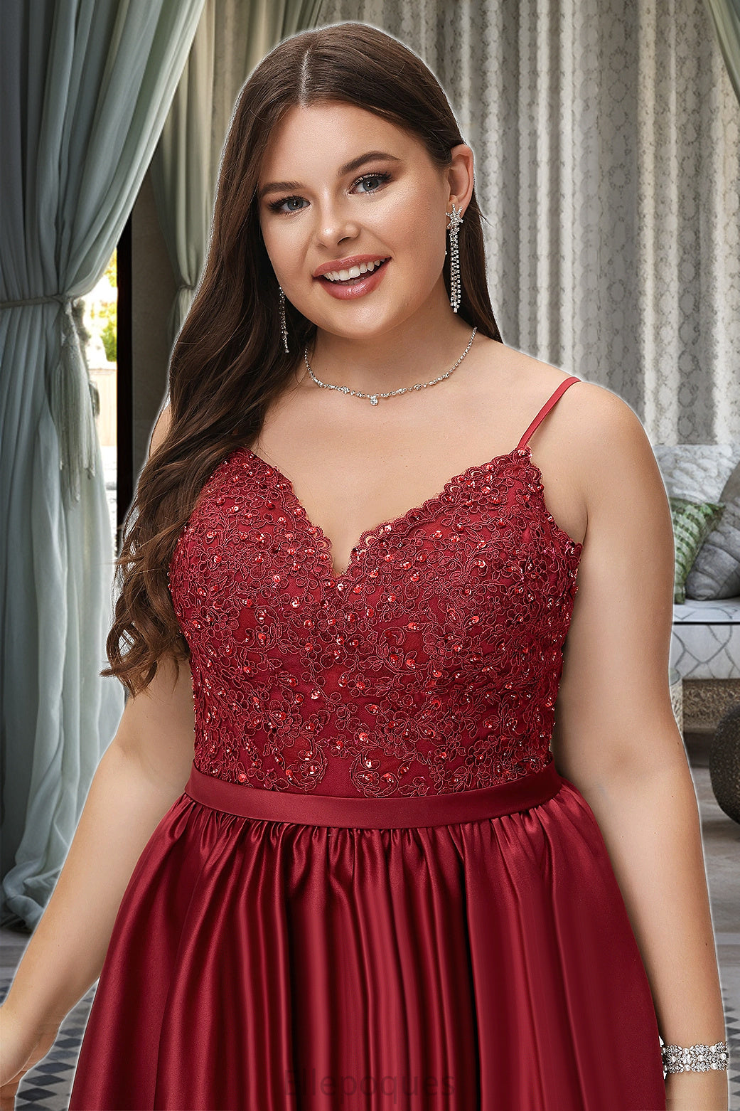 Isis A-line V-Neck Short/Mini Lace Satin Homecoming Dress With Beading HOP0020554