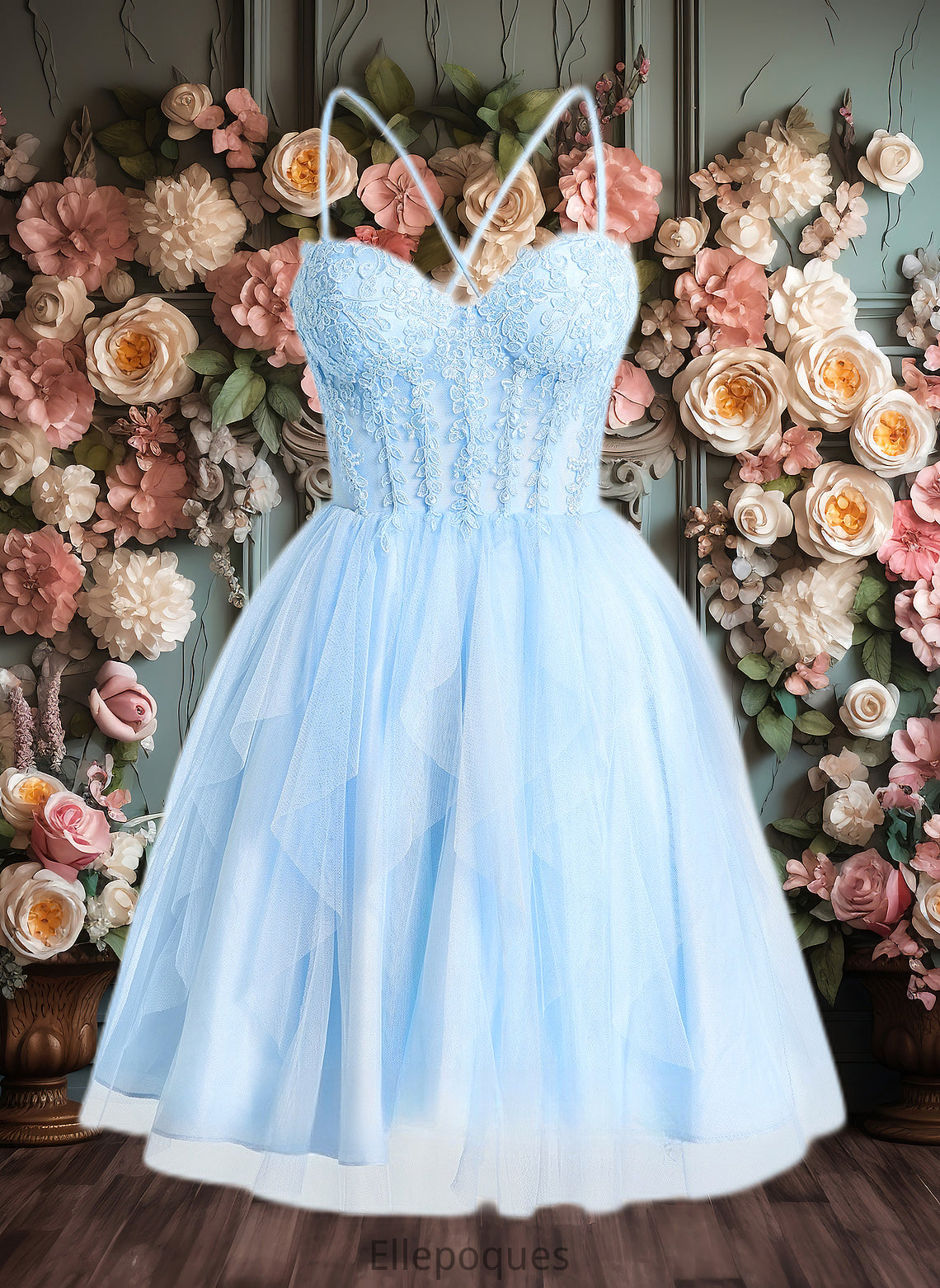 Joselyn Ball-Gown/Princess Sweetheart Short Lace Tulle Homecoming Dress With Ruffle HOP0025707