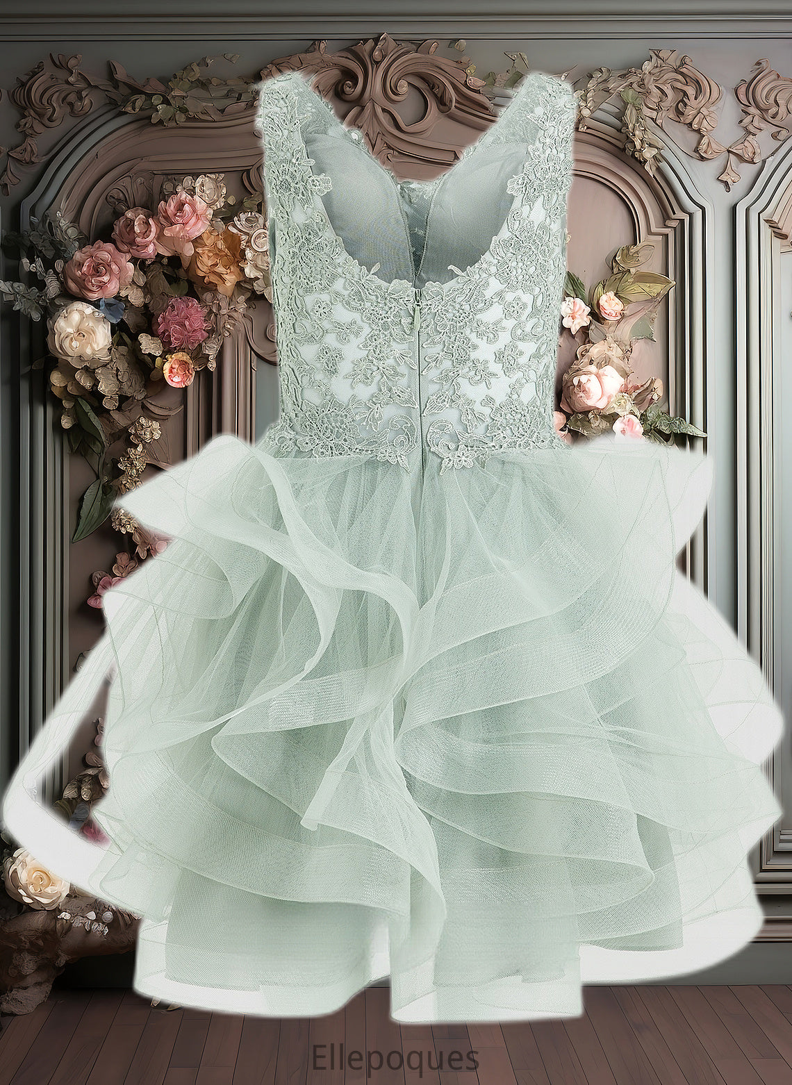 Amani Ball-Gown/Princess V-Neck Short Tulle Lace Homecoming Dress HOP0025671