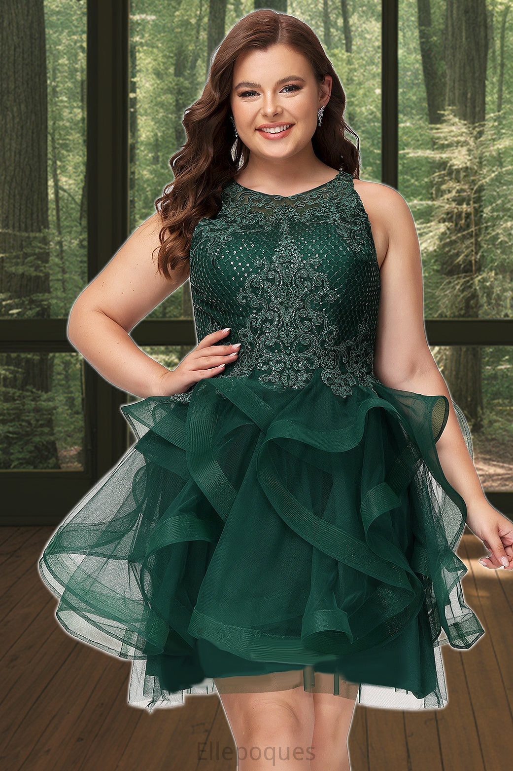 Kaylynn Ball-Gown/Princess Scoop Short/Mini Lace Tulle Homecoming Dress With Sequins HOP0020537