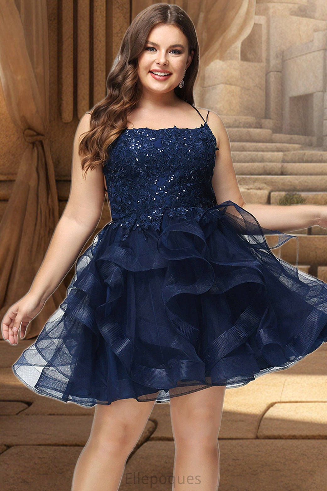 Avery Ball-Gown/Princess Scoop Short/Mini Lace Tulle Homecoming Dress With Sequins HOP0020510