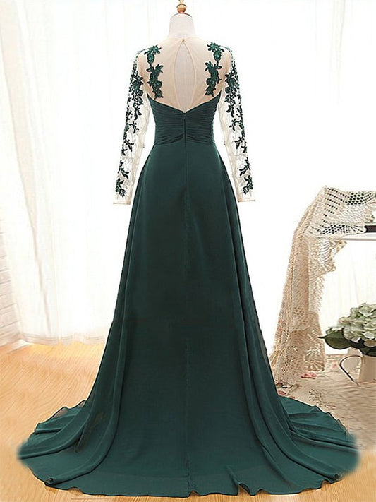 Shyann A-Line/Princess Chiffon Applique Sweetheart Long Sleeves Sweep/Brush Train Mother of the Bride Dresses HOP0020438
