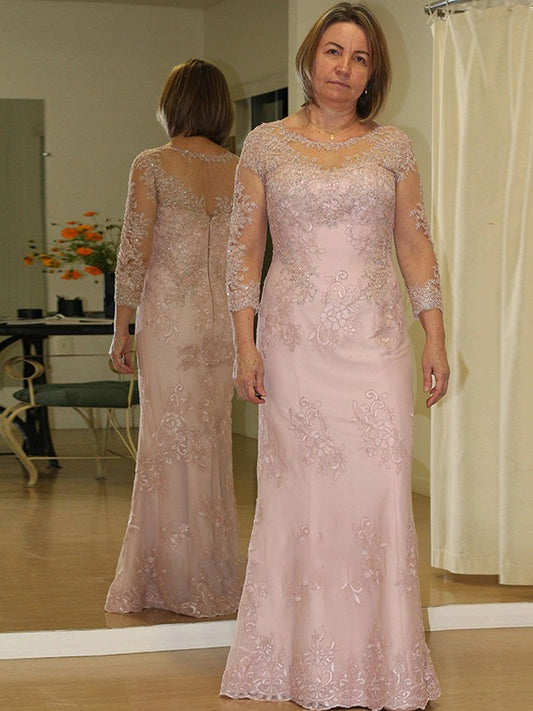 Angeline Sheath/Column Lace Applique Scoop Long Sleeves Floor-Length Plus Size Mother of the Bride Dresses HOP0020449