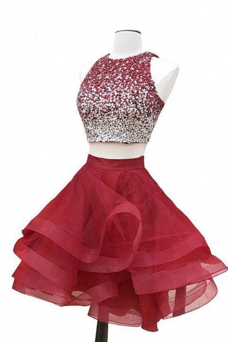 2024 Scoop Homecoming Dresses Two-Piece Beaded Bodice Tulle Short