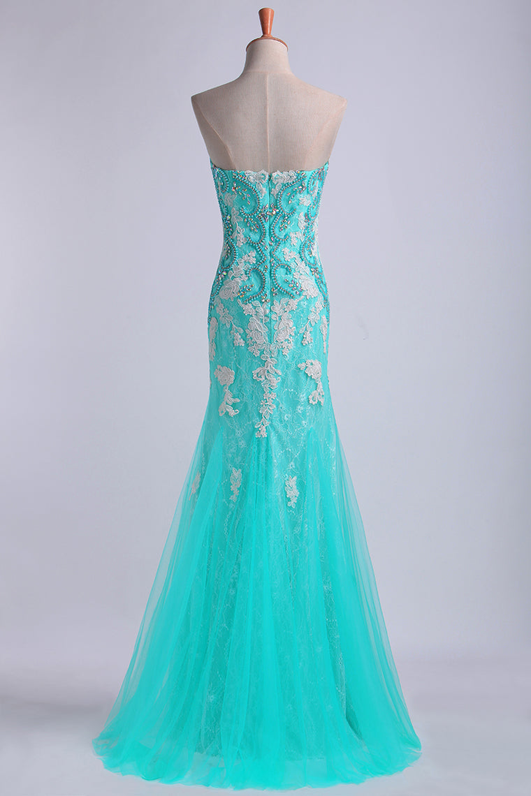 2024 Prom Dresses Strapless Column With Beading And Applique