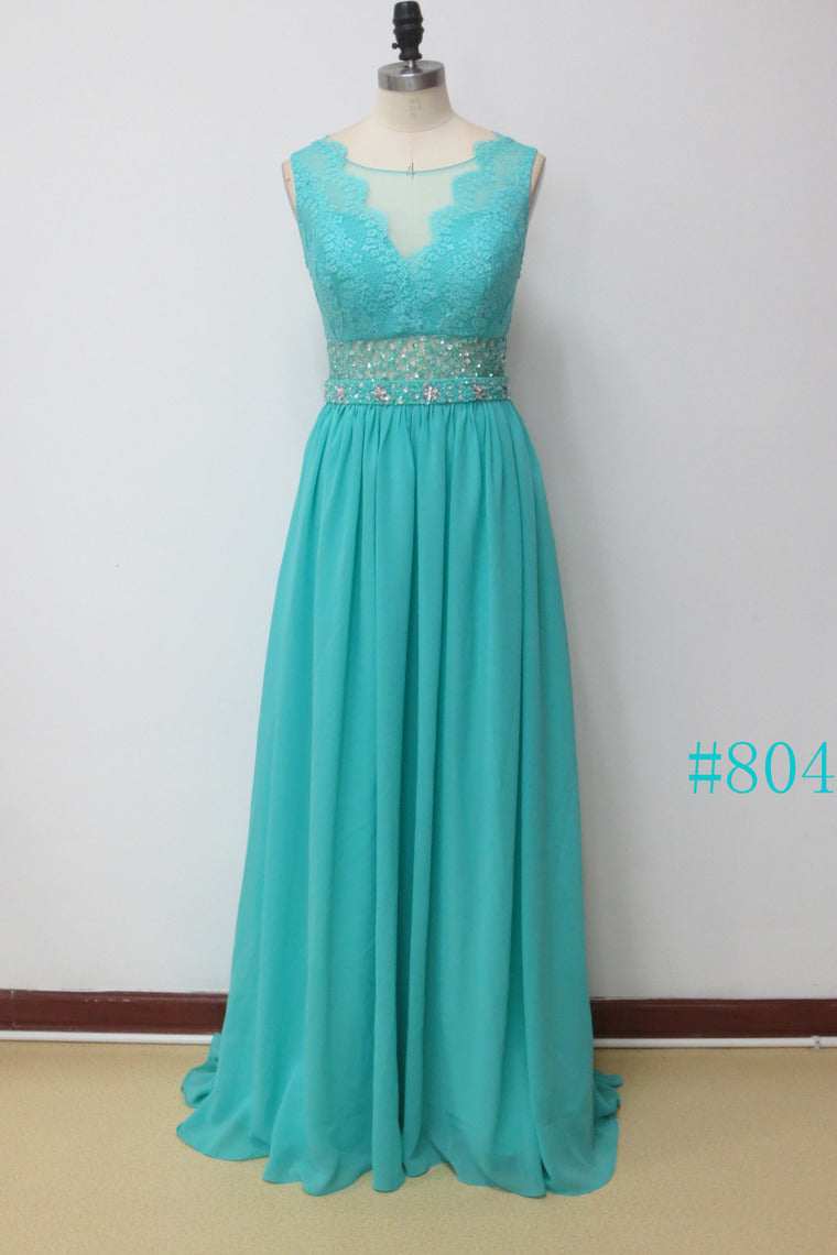 Scoop A Line Exquisite Chiffon Beading Prom Dresses With Applique