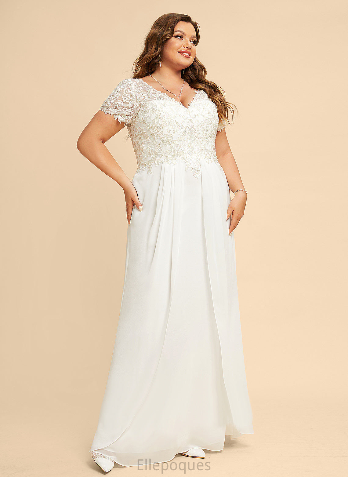 Chiffon With Lace Kaelyn A-Line Floor-Length Dress Wedding Dresses V-neck Wedding