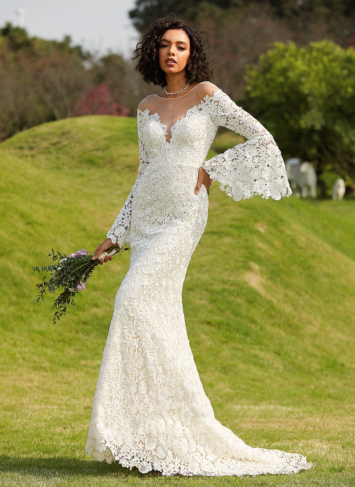 Trumpet/Mermaid Dress Illusion Lace Wedding Dresses Addyson Wedding Court Train