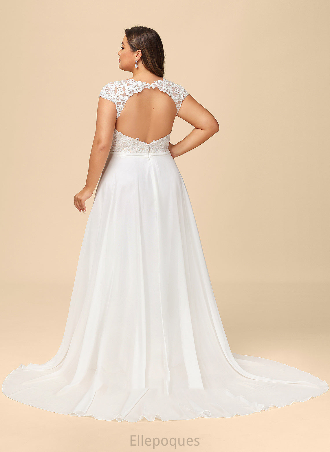 Train Sweep Wedding Chiffon Split With Wedding Dresses Heaven A-Line Front V-neck Dress Lace