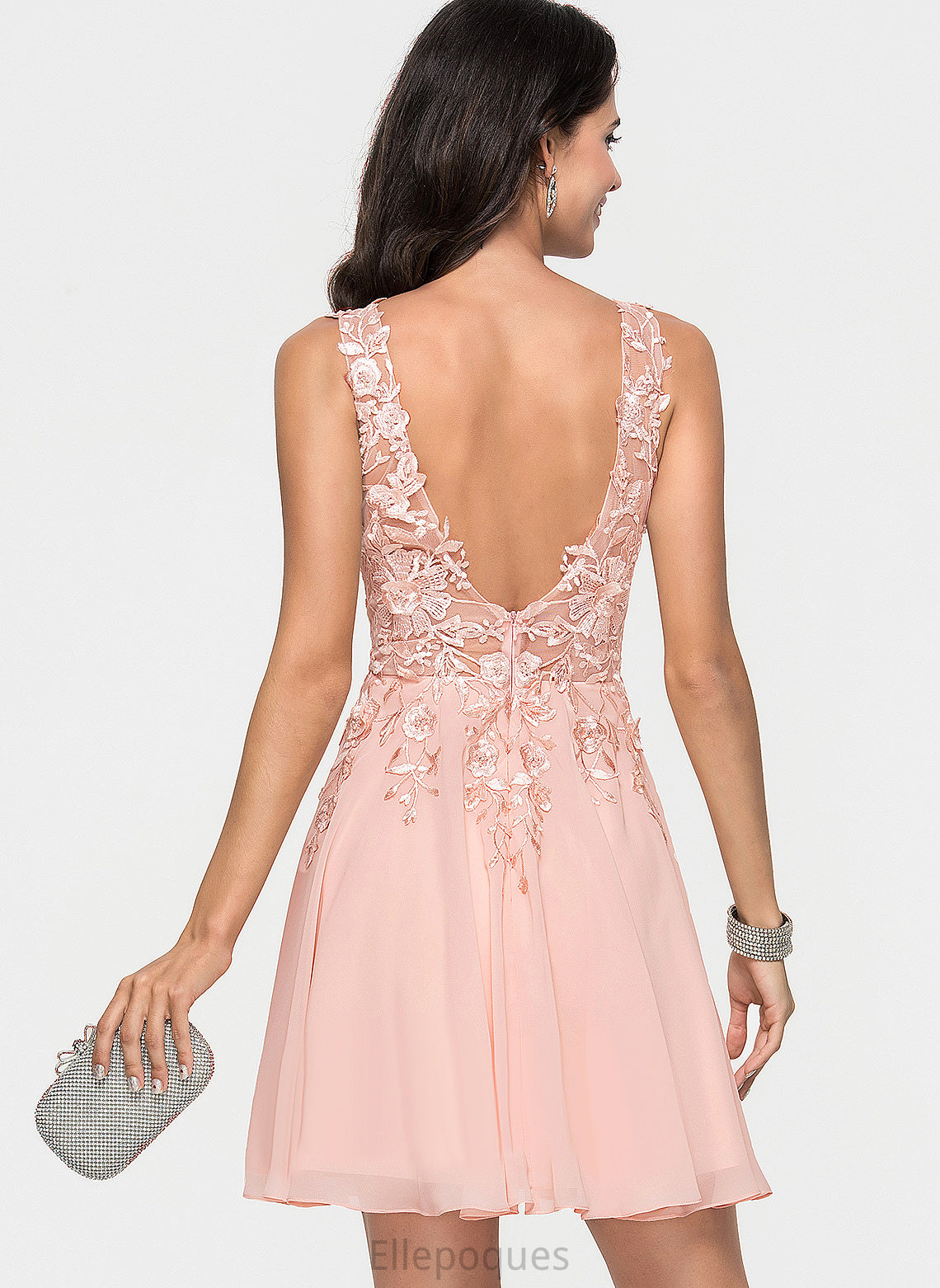 Beading Chiffon Homecoming A-Line Lace Dress Short/Mini With Homecoming Dresses Myla V-neck