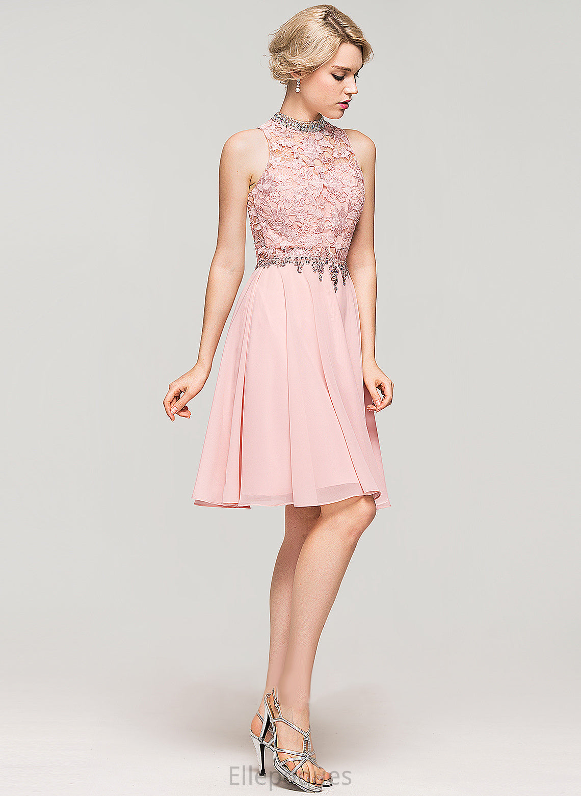 High Homecoming Dresses Chiffon With Knee-Length Beading Neck Vivian Homecoming Dress Sequins Lace A-Line