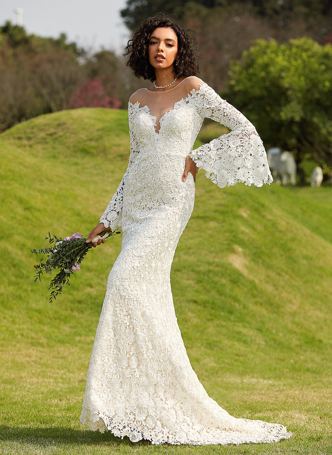 Train Trumpet/Mermaid Susie Dress Wedding Illusion Wedding Dresses Court