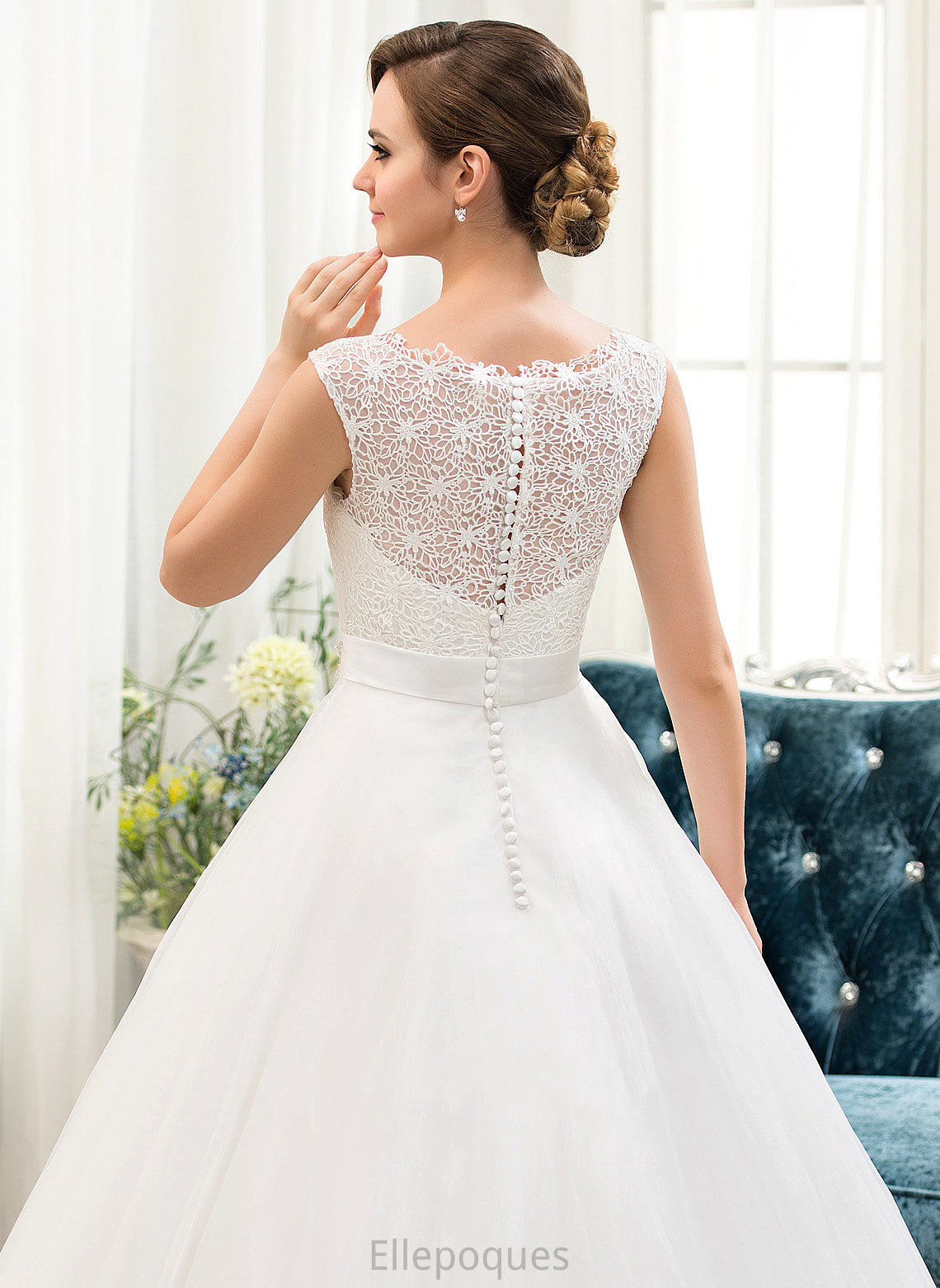 Neck With Sweep Ball-Gown/Princess Beading Organza Wedding Dresses Lace Train Dress Pearl Sequins Wedding Scoop