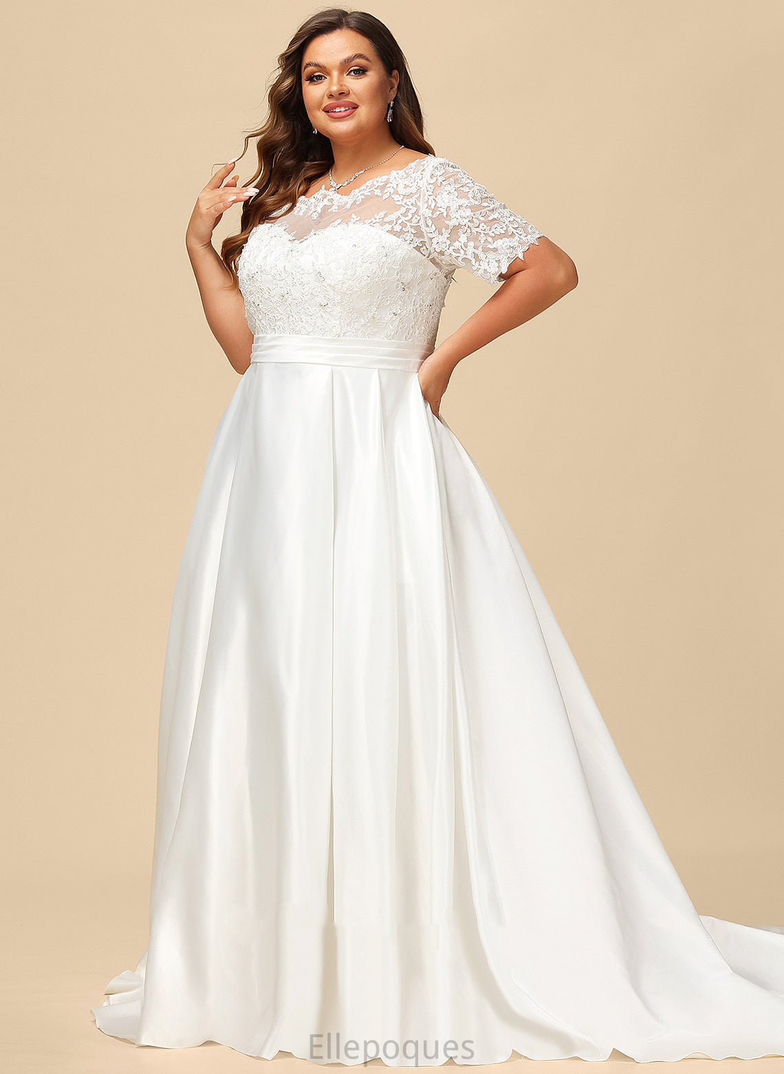 Satin Dress Wedding Dresses Wedding Sequins Lace Ball-Gown/Princess Court Pockets Train With Rebecca Beading