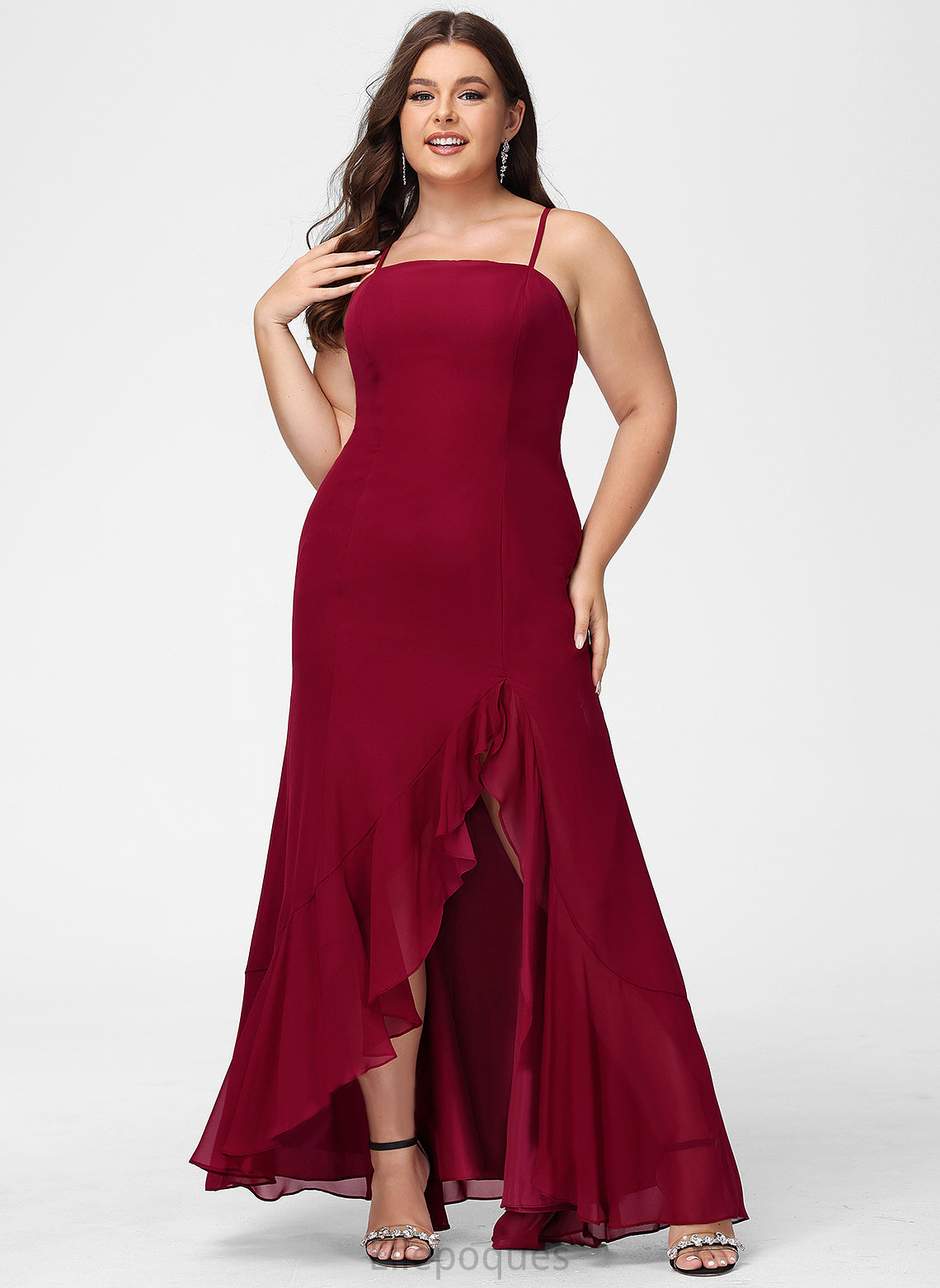 SquareNeckline Trumpet/Mermaid Floor-Length Neckline Fabric SplitFront Silhouette Ruffle Length Embellishment Aleah Sleeveless Bridesmaid Dresses