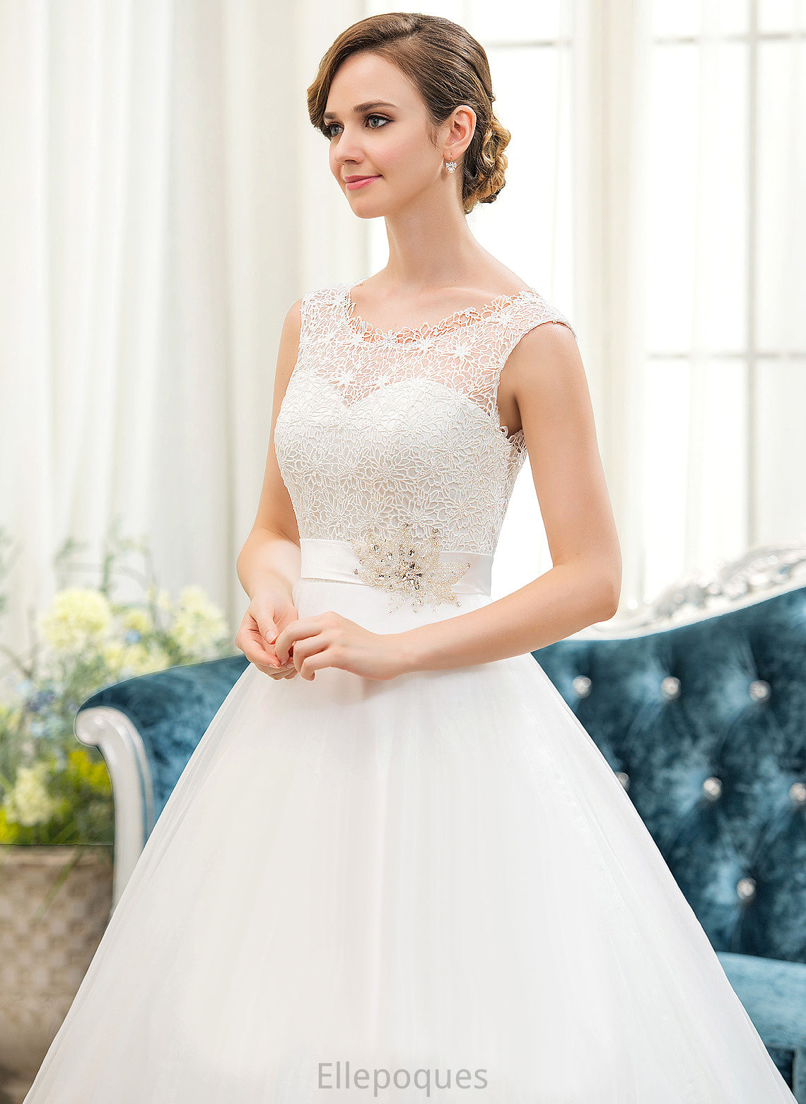 Piper Satin Wedding Dresses Organza Beading Ball-Gown/Princess Lace With Sweep Dress Wedding Sequins Train