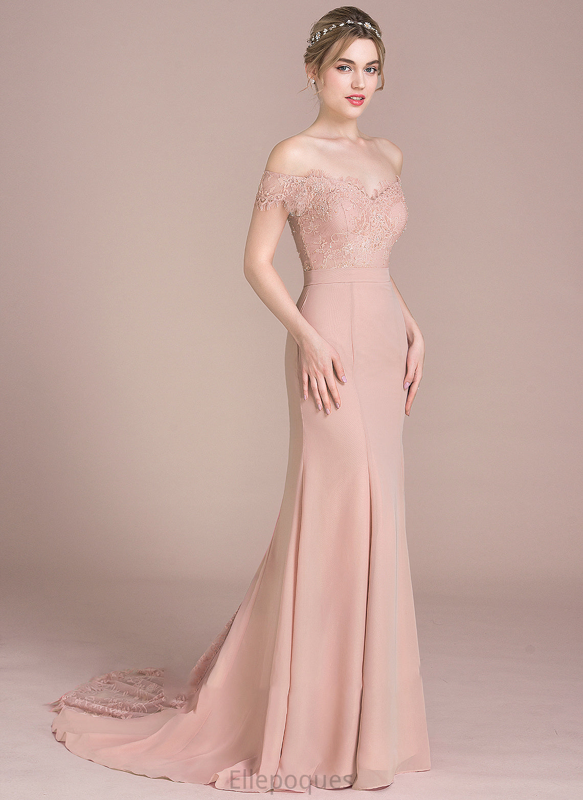 Train Lace Court Prom Dresses Mckinley With Sequins Off-the-Shoulder Chiffon Trumpet/Mermaid