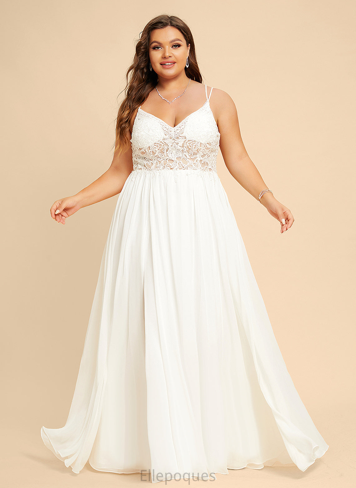 Dress Chiffon Wedding Dresses Beading Lace V-neck Roselyn A-Line Wedding Floor-Length With