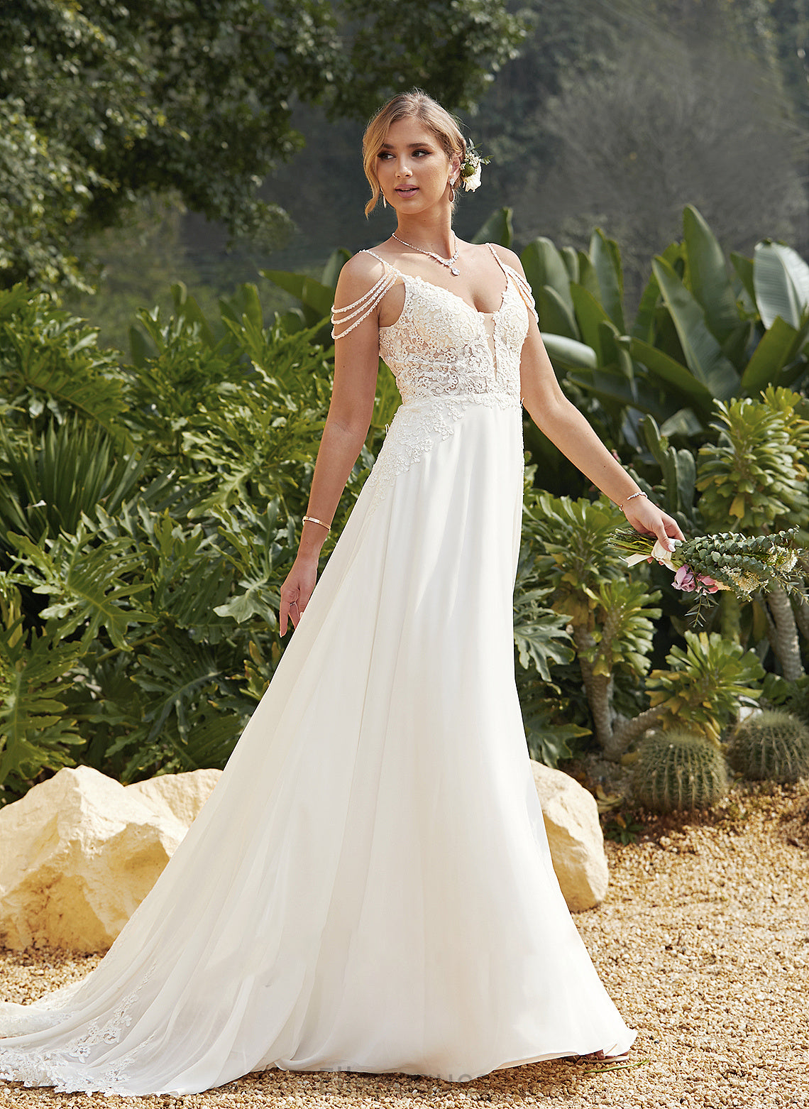 Beading Train Wedding V-neck Wedding Dresses Dress Sweep Sequins Gwendoline A-Line Lace With Chiffon