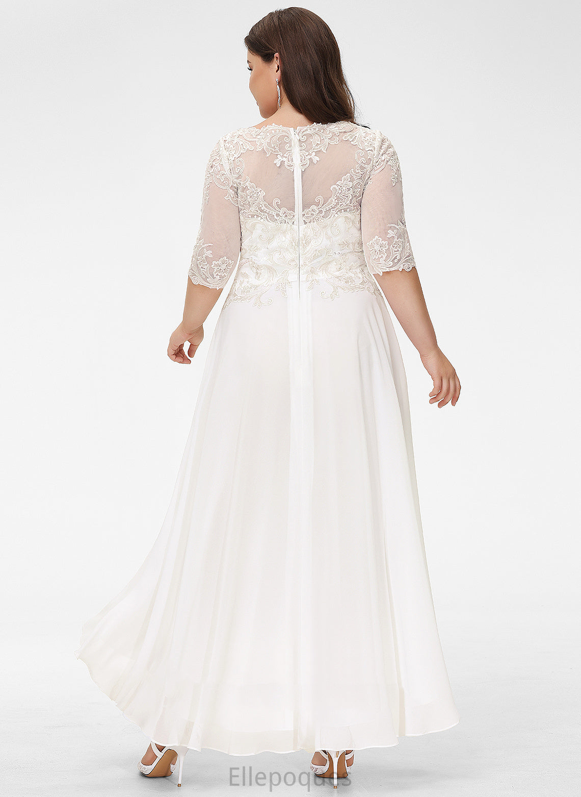 Sequins Dress Wedding Asymmetrical Beading With A-Line Lace Chiffon Fatima Wedding Dresses Scoop