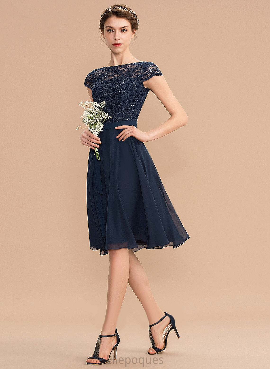 Scoop Henrietta Chiffon Homecoming With Homecoming Dresses Lace A-Line Knee-Length Dress Neck Bow(s)