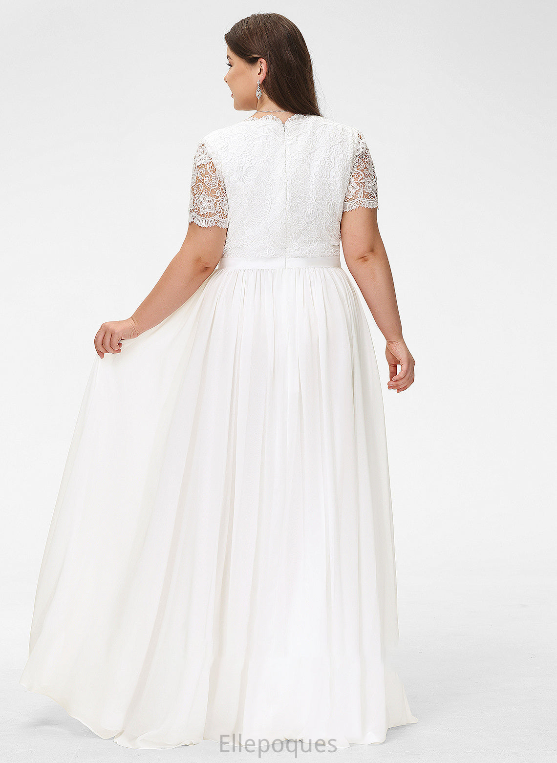 Addyson Floor-Length Lace Wedding Dresses A-Line Chiffon V-neck Wedding Dress