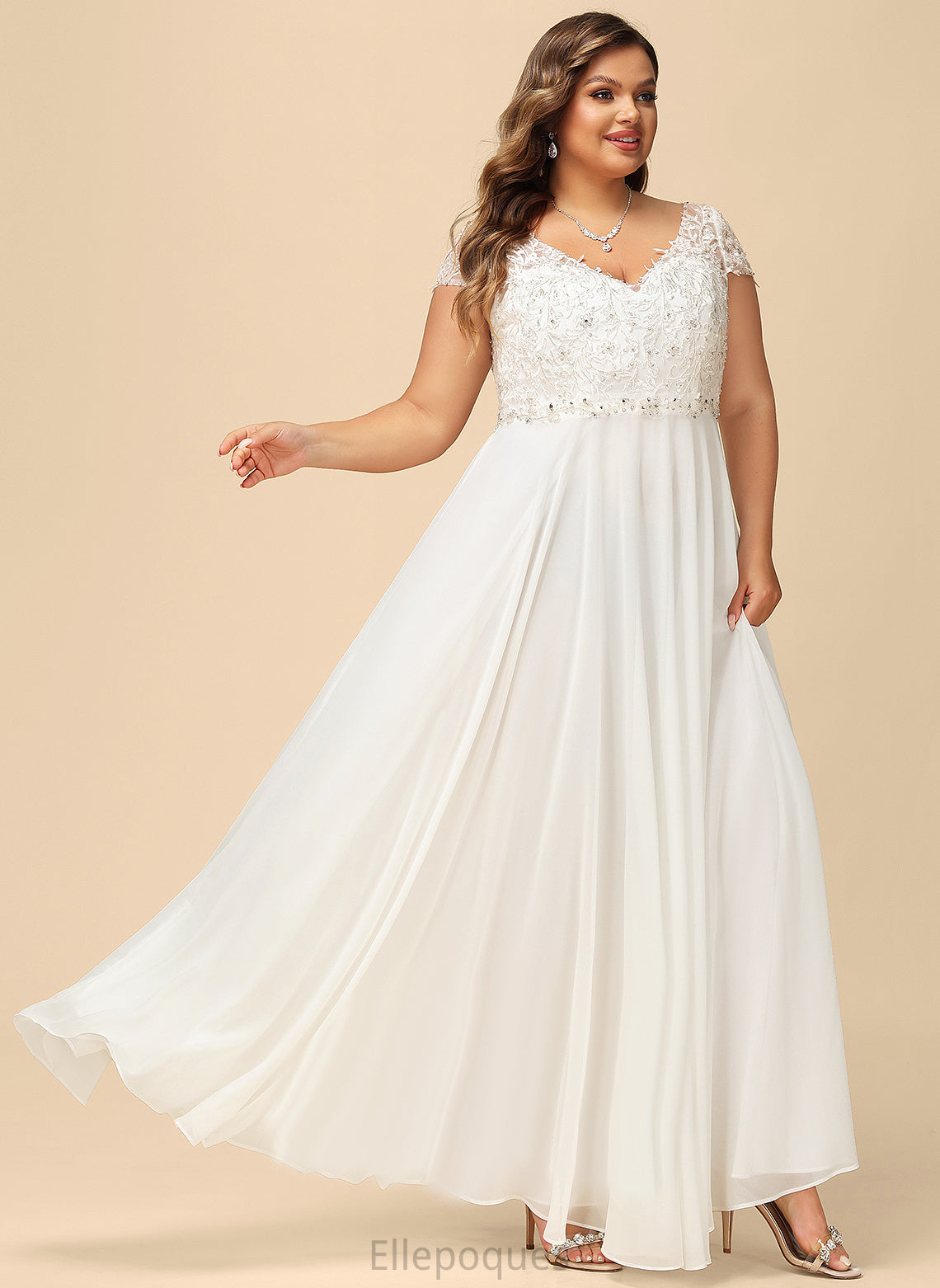 Chiffon V-neck Katharine Wedding Dresses Sequins Wedding Dress A-Line Floor-Length Beading Lace With