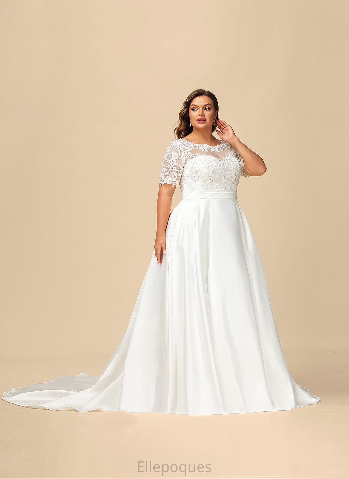 Satin Dress Wedding Dresses Wedding Sequins Lace Ball-Gown/Princess Court Pockets Train With Rebecca Beading