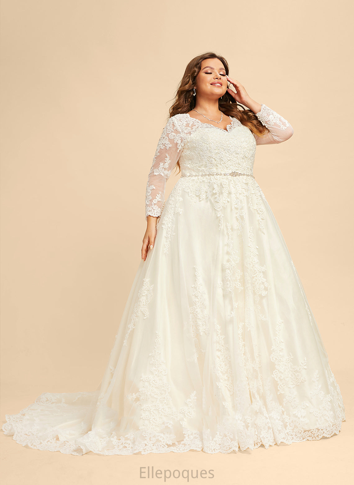 Sequins Wedding Dresses Dress Dylan Lace With Tulle V-neck Chapel Train Wedding Beading Ball-Gown/Princess