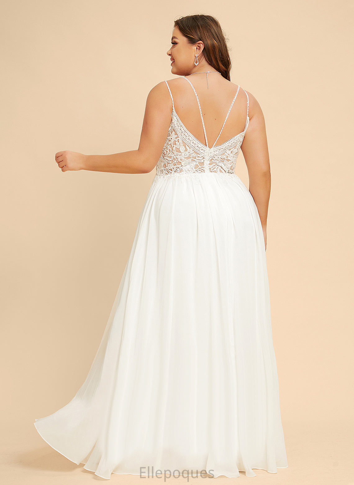 Dress Chiffon Wedding Dresses Beading Lace V-neck Roselyn A-Line Wedding Floor-Length With