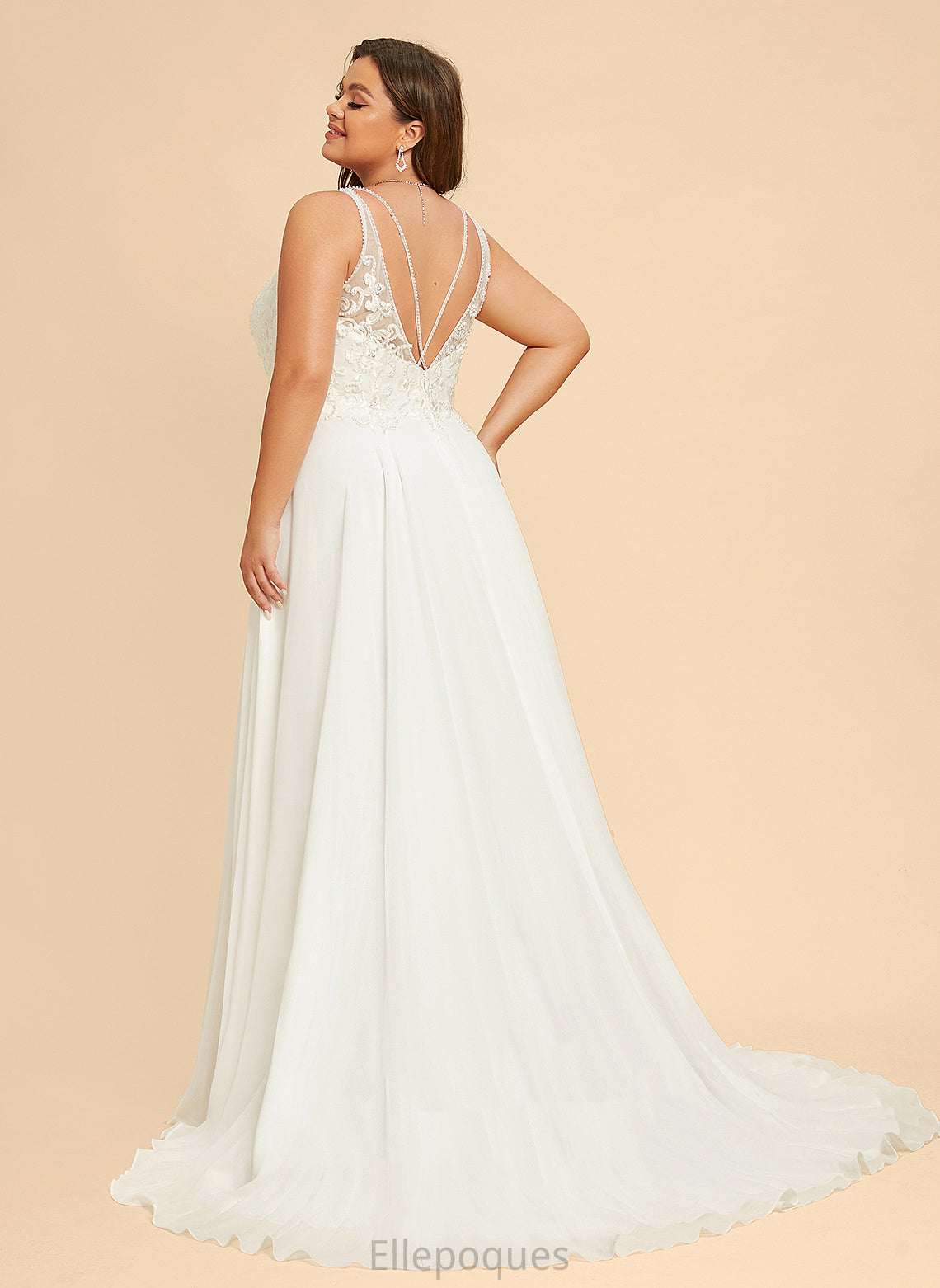 Lace Dress Sofia V-neck Chiffon With Beading Train Sequins A-Line Split Front Sweep Wedding Dresses Wedding