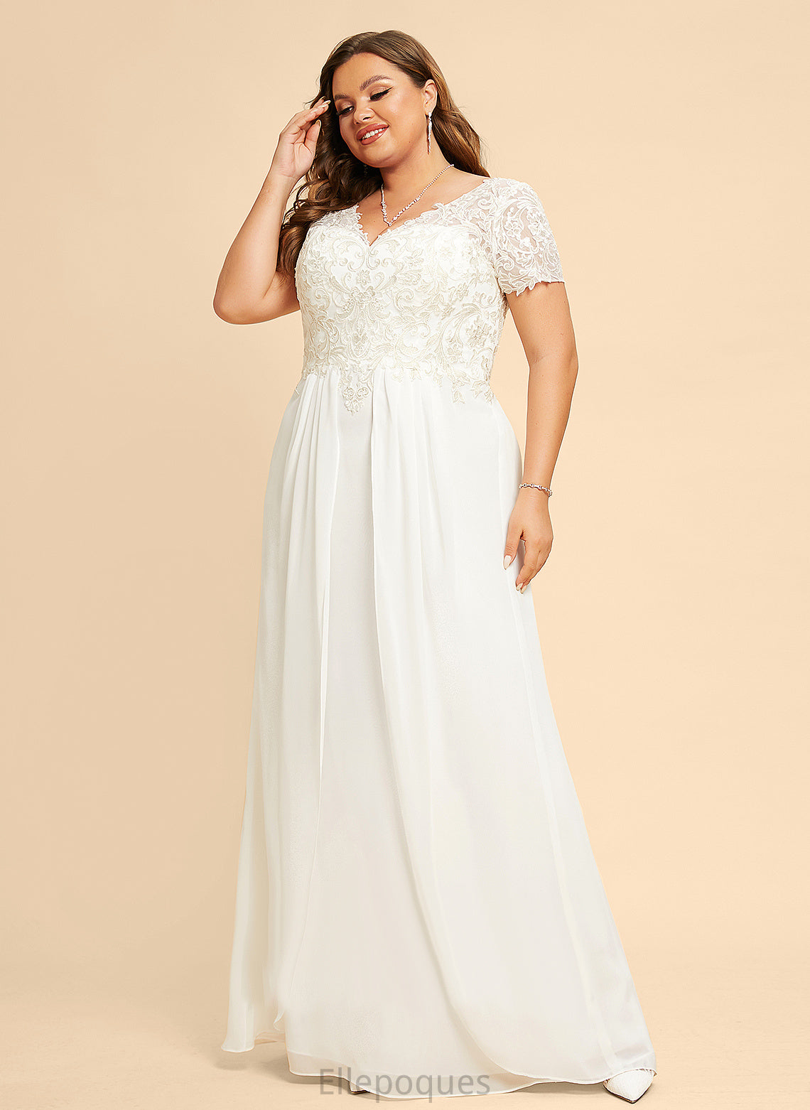 Chiffon With Lace Kaelyn A-Line Floor-Length Dress Wedding Dresses V-neck Wedding