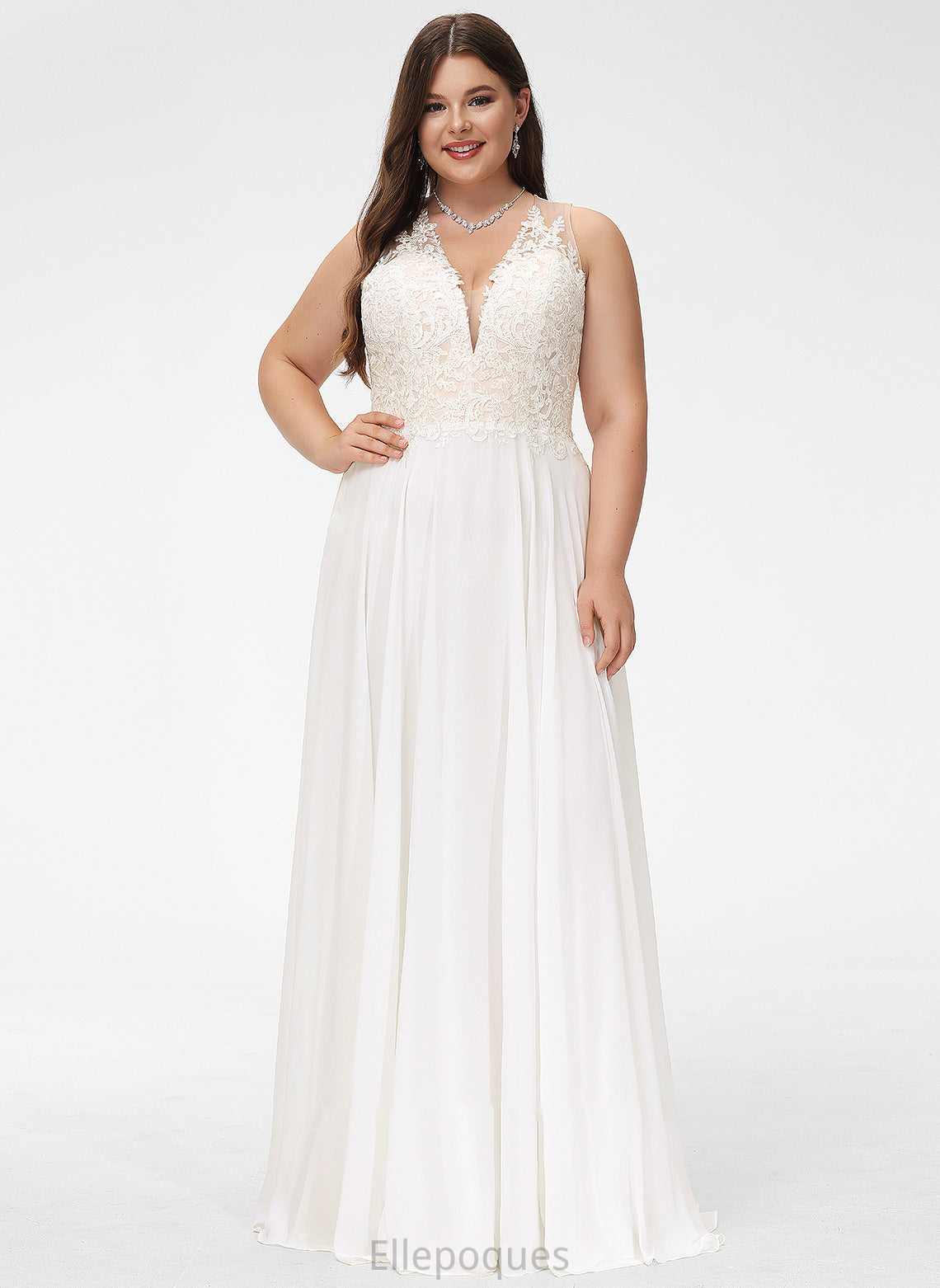 Lace Chiffon Wedding Dresses V-neck Dress Train With Sweep Noemi Lace Wedding A-Line