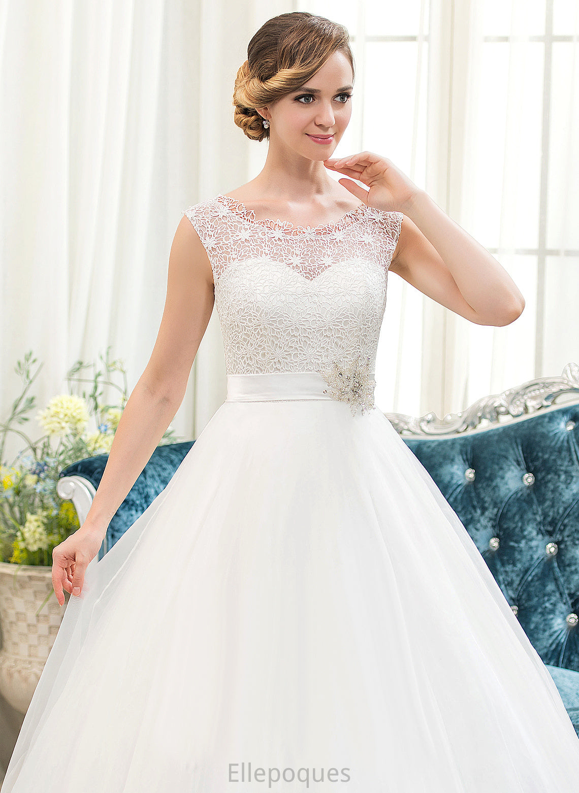 Piper Satin Wedding Dresses Organza Beading Ball-Gown/Princess Lace With Sweep Dress Wedding Sequins Train