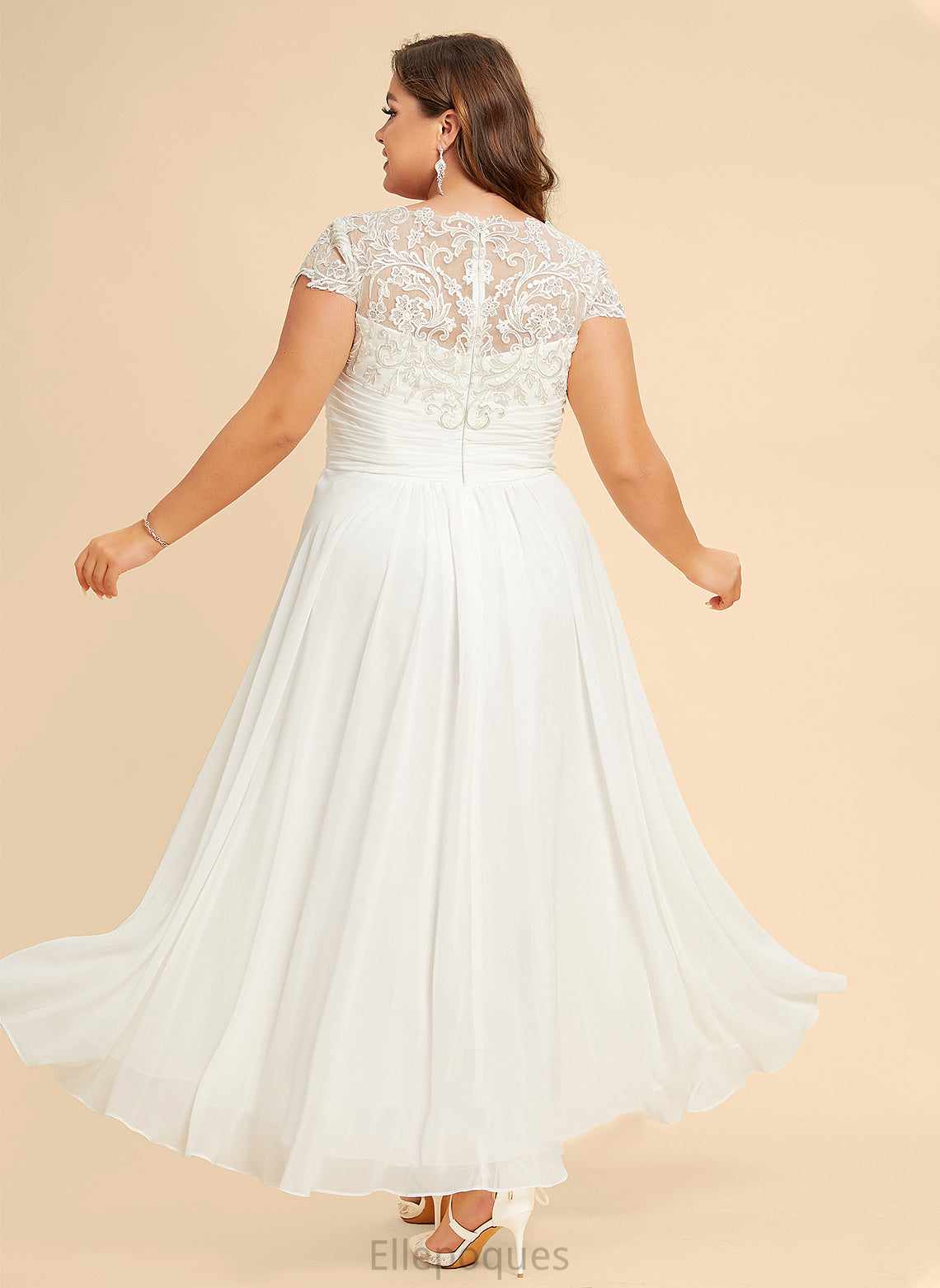 Chiffon Lace Scoop Asymmetrical Neck Wedding Dress A-Line Alani Wedding Dresses