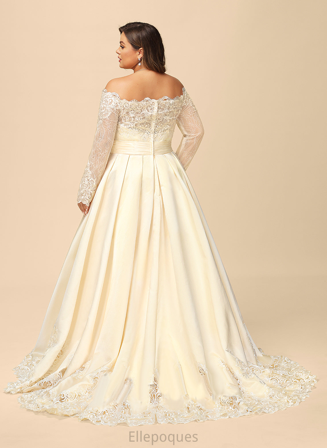 Wedding Jayden With Beading Sequins Wedding Dresses Lace Satin Sweep Train Dress Off-the-Shoulder Ball-Gown/Princess