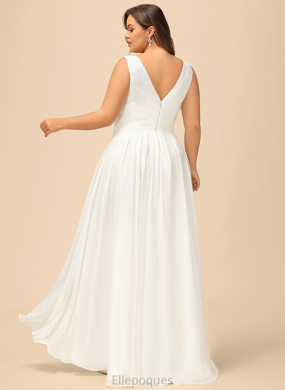 Wedding Wedding Dresses Chiffon Floor-Length Dress A-Line Natalya Pleated V-neck With