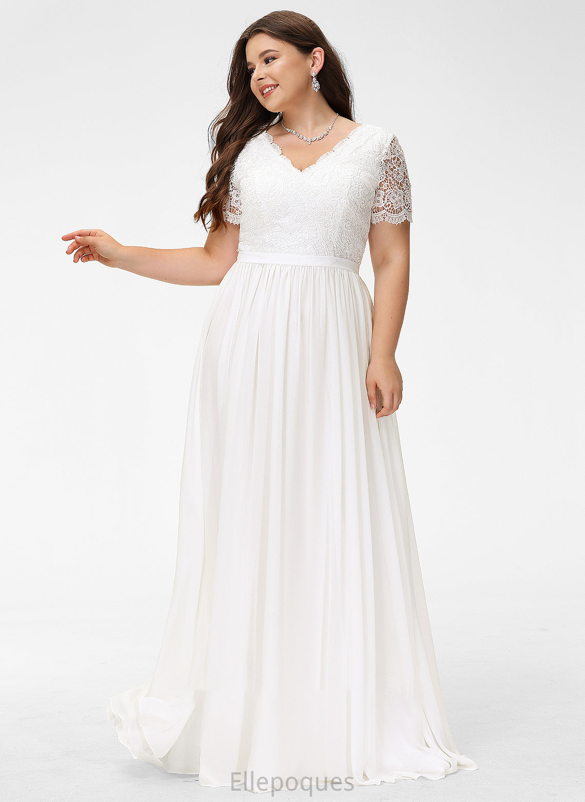 Addyson Floor-Length Lace Wedding Dresses A-Line Chiffon V-neck Wedding Dress