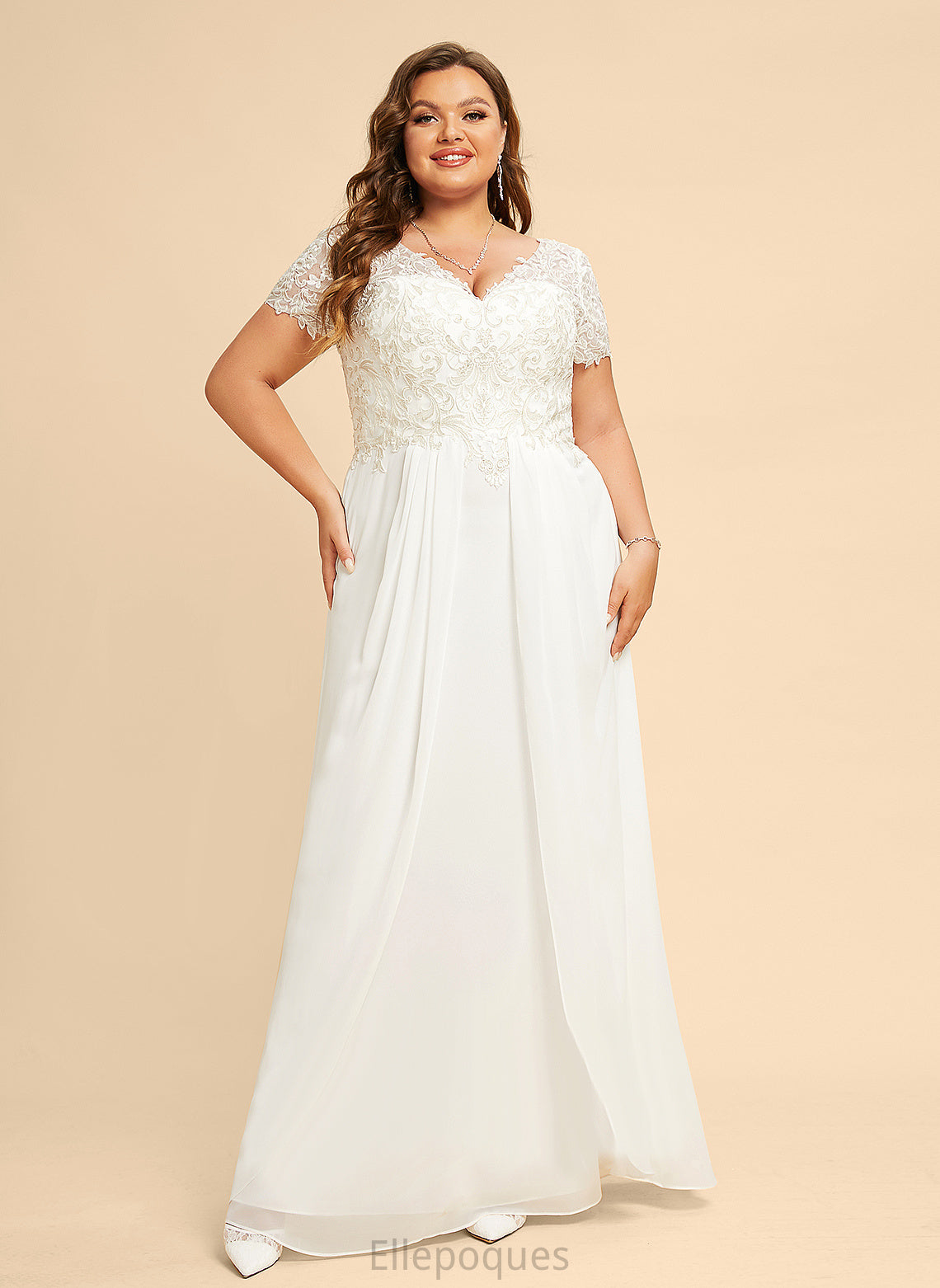 Chiffon With Lace Kaelyn A-Line Floor-Length Dress Wedding Dresses V-neck Wedding