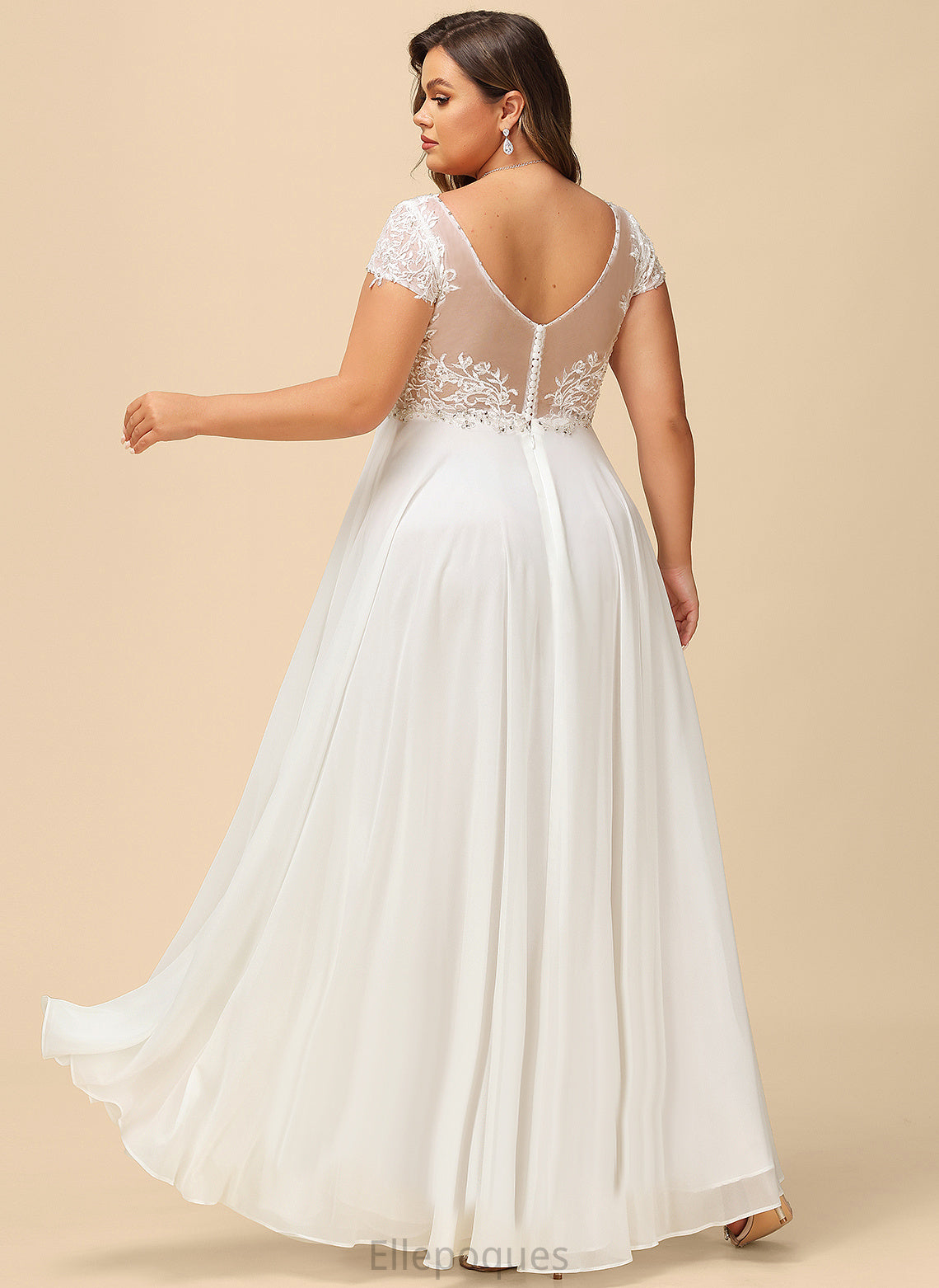 Chiffon V-neck Katharine Wedding Dresses Sequins Wedding Dress A-Line Floor-Length Beading Lace With