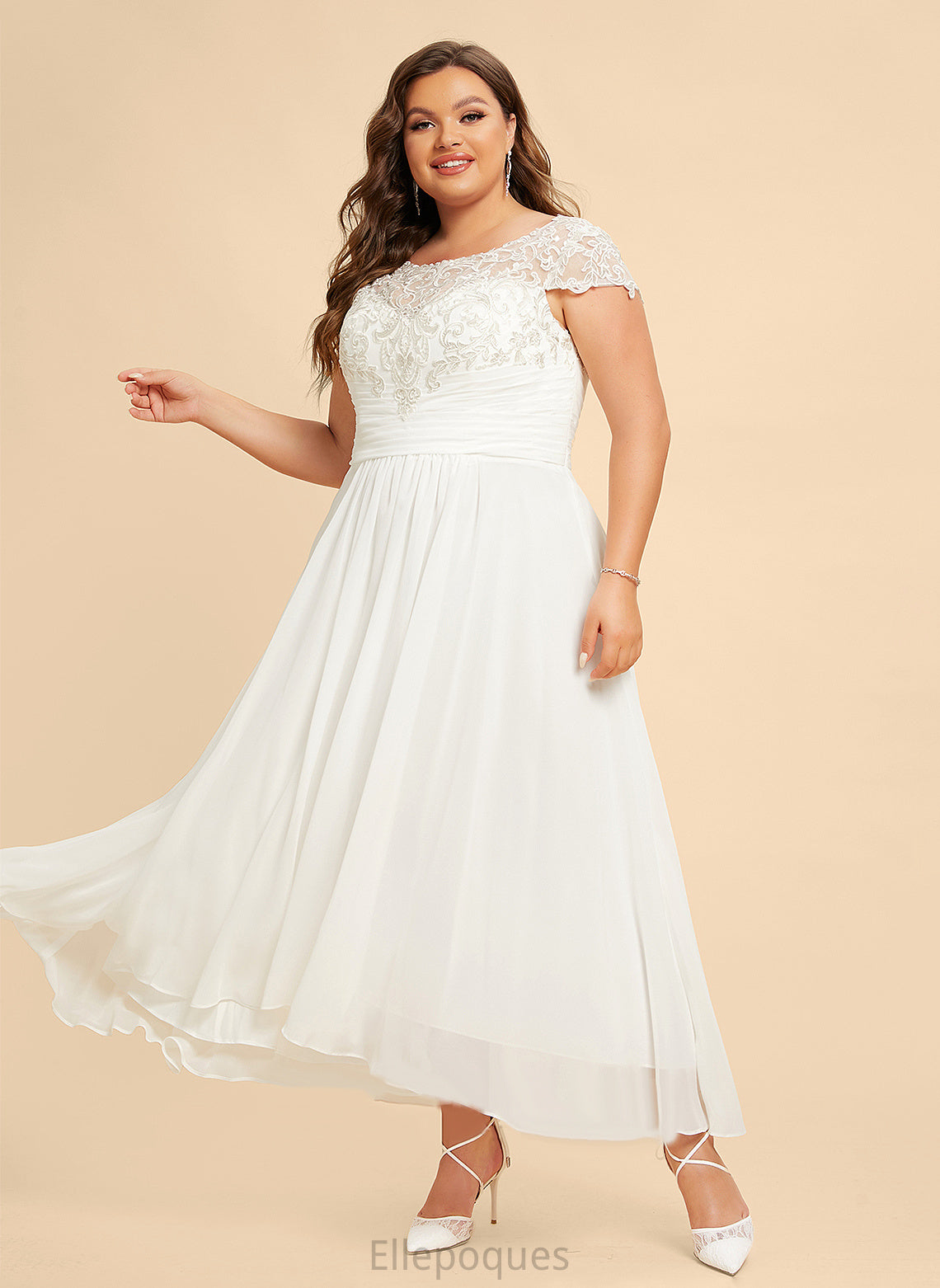 Chiffon Lace Scoop Asymmetrical Neck Wedding Dress A-Line Alani Wedding Dresses